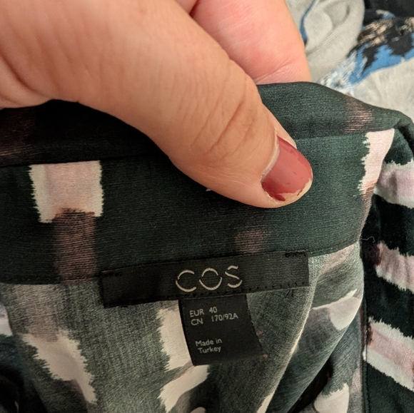COS Dark Green Pink Geometric Ikat Print Long Sleeve Blouse EUR 40. US 8 - Picture 4 of 8